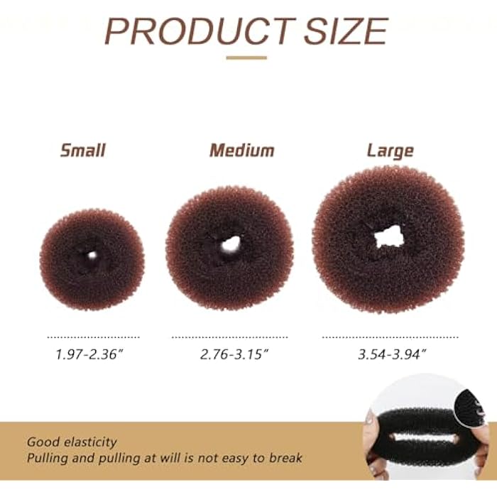 ericotry Beautiful Donut Hair Bun Makers- 3 Pieces Women Hair Chignon Donuts Ring Style Bun Maker Doughnut Shaper DIY Hair Styling Accessories (Brown) - Image 2